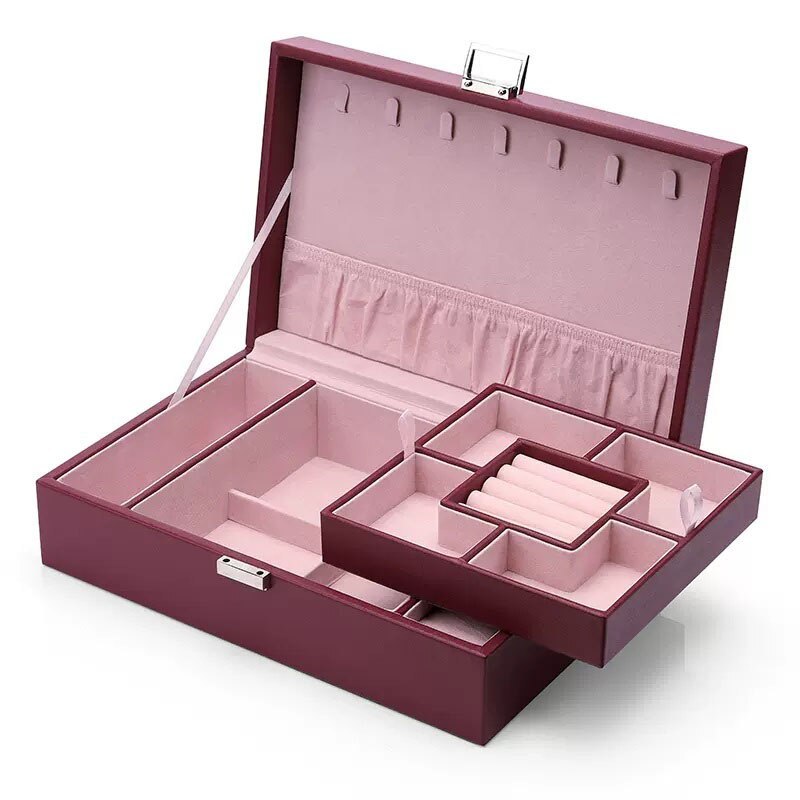 Alenvenew  2023 High Quality Jewelry Box Organizer for Women Girls 2 Layer Large  Case  Leather Display Storage