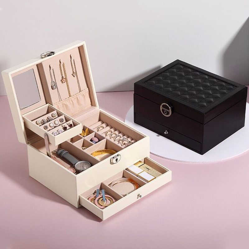 2023New PU Simple Multi Layer Large Capacity  Jewelry Storage Box