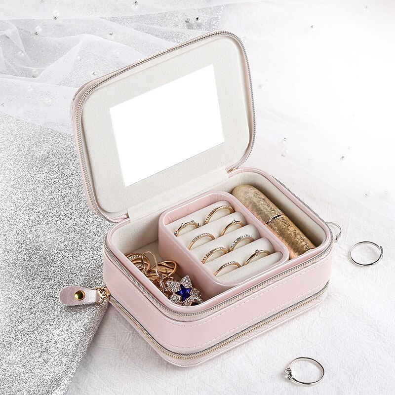 Alenvenew 2023 Simple Zipper Portable Necklace Earring Ring Lipstick Jewelry  Storage Box