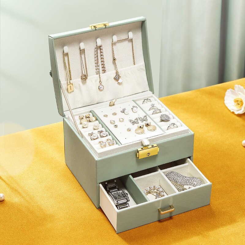 Alenvenew 2023 New Multi-Layer Desktop Home Leather Drawer Large Capacity Earrings Necklace Jewelry Sstorage Box