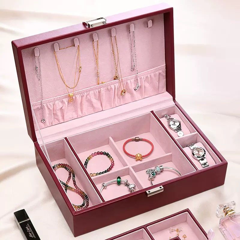 Alenvenew  2023 High Quality Jewelry Box Organizer for Women Girls 2 Layer Large  Case  Leather Display Storage