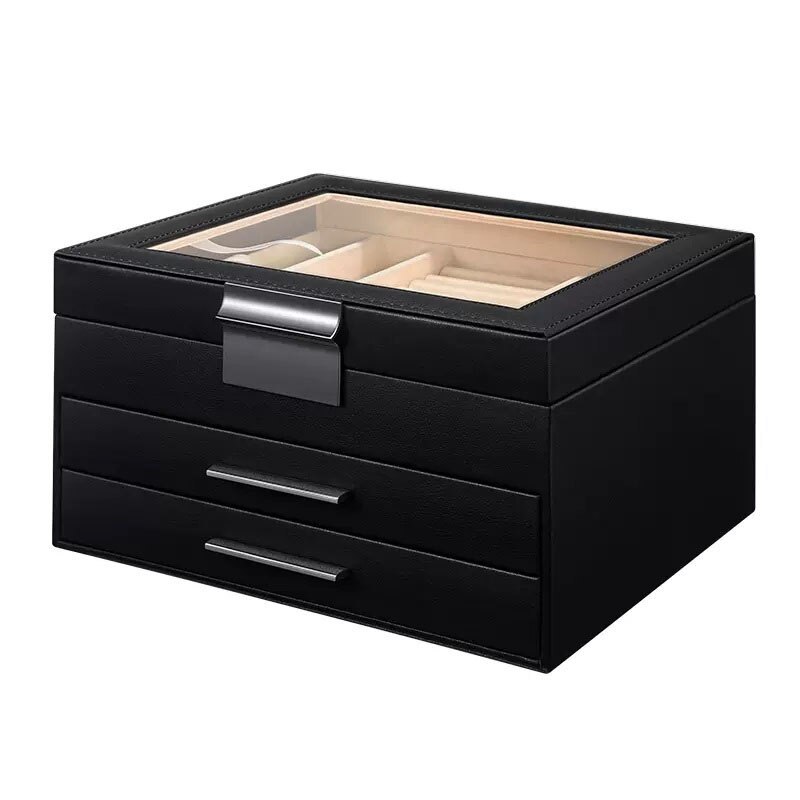 Alenvenew High Quality  Dustproof Leather Jewelry Box  3-Layer  Display Case of Rings Earrings Necklace Bracelets for Women