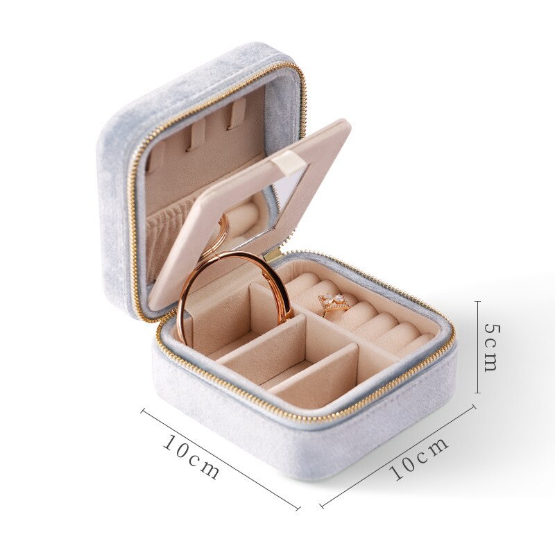 Alenvenew 2023 Flannelette Portable Travel European Necklace Velvet With Mirror Jewelry Box For Women Girls  Small