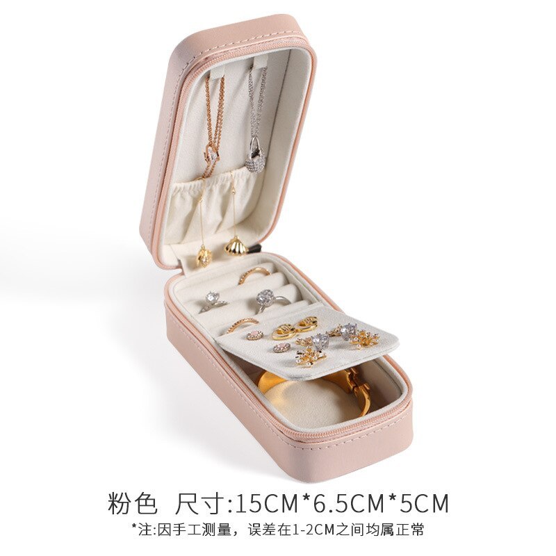 Alenvenuew 2023 Candy Color Girls And Women Portable Rectangular Earrings Ring Necklace Earrings Pu Jewelry Storage Box