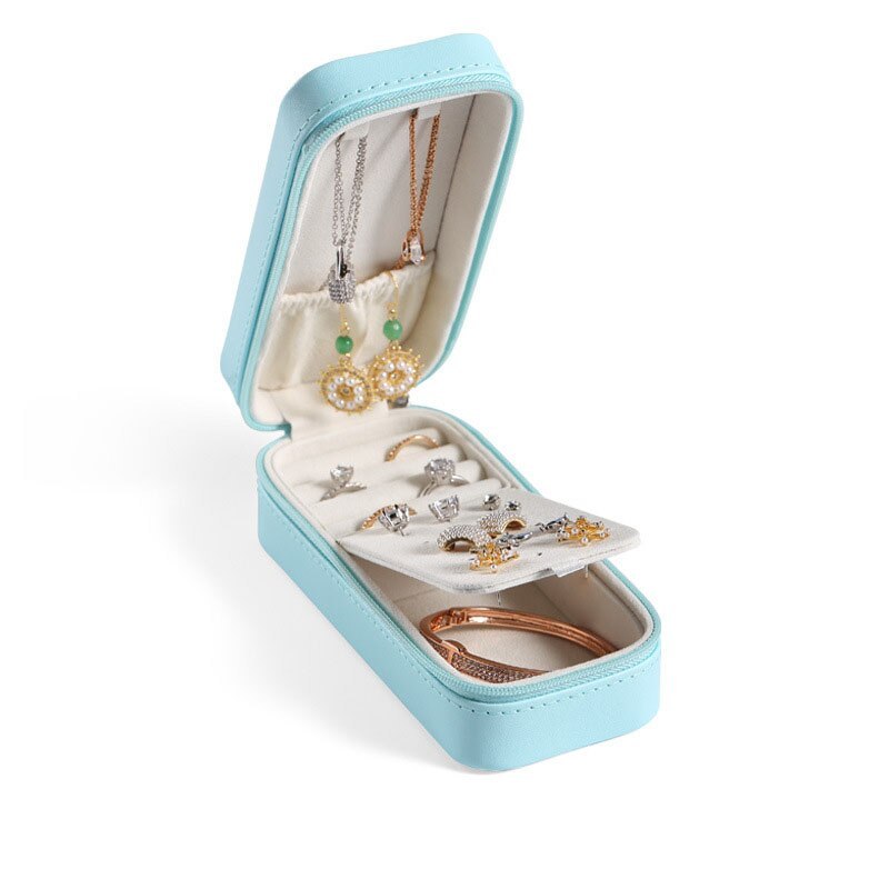 Alenvenuew 2023 Candy Color Girls And Women Portable Rectangular Earrings Ring Necklace Earrings Pu Jewelry Storage Box