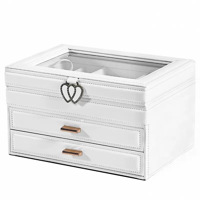Alenvenew High Quality  Dustproof Leather Jewelry Box  3-Layer  Display Case of Rings Earrings Necklace Bracelets for Women