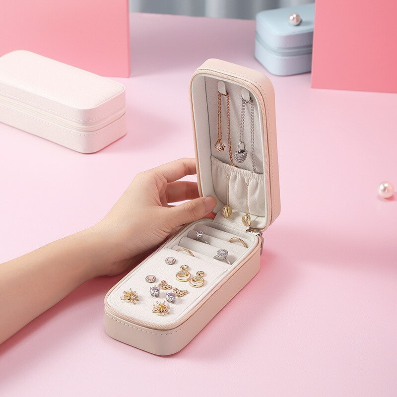 Alenvenuew 2023 Candy Color Girls And Women Portable Rectangular Earrings Ring Necklace Earrings Pu Jewelry Storage Box
