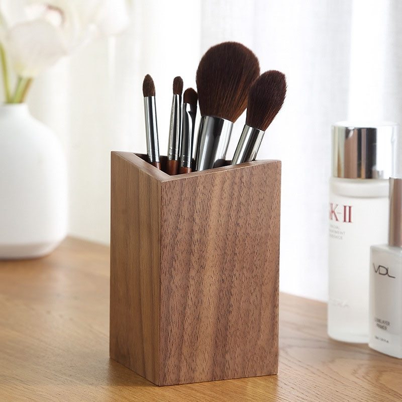 Alenvenuew 2023 Solid Wood Household Walnut Makeup Brush And Other Supplies Storage Box