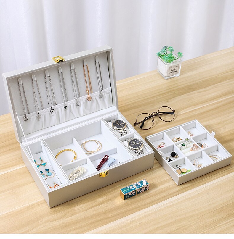 Alenvenew High Quality Fashion Jewelry Box for Women Girls Ideal Gift Leather Display Tray for Necklace Earrings Rings Bracelets