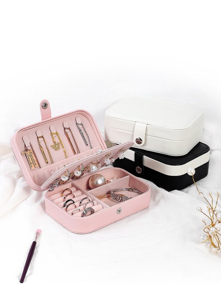 Alenvenew 2023 Flip Travel Double Ring Necklace Earrings Portable Jewelry Storage Box