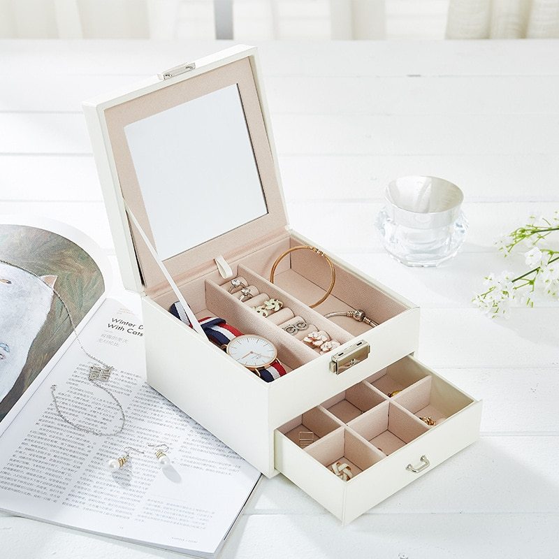 Alenvenew 2023 Simple Double-Layer Small Red Book Drawer Creative Earrings Ring Lipstick Jewelry Storage Box