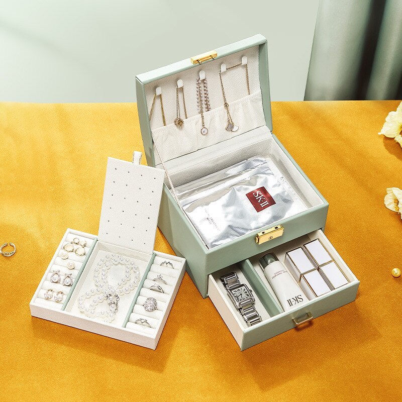 Alenvenew 2023 New Multi-Layer Desktop Home Leather Drawer Large Capacity Earrings Necklace Jewelry Sstorage Box