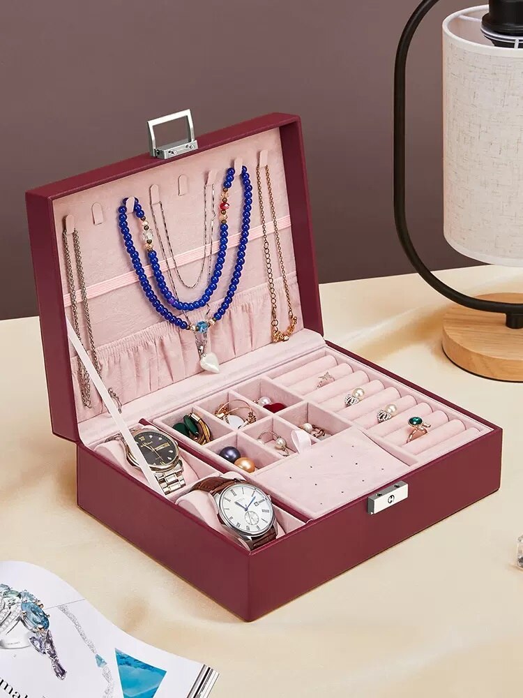 Alenvenew 2023 New High-End Exquisite Lock Net Red Necklace Earrings Bracelet Light Luxury Jewelry Storage Box