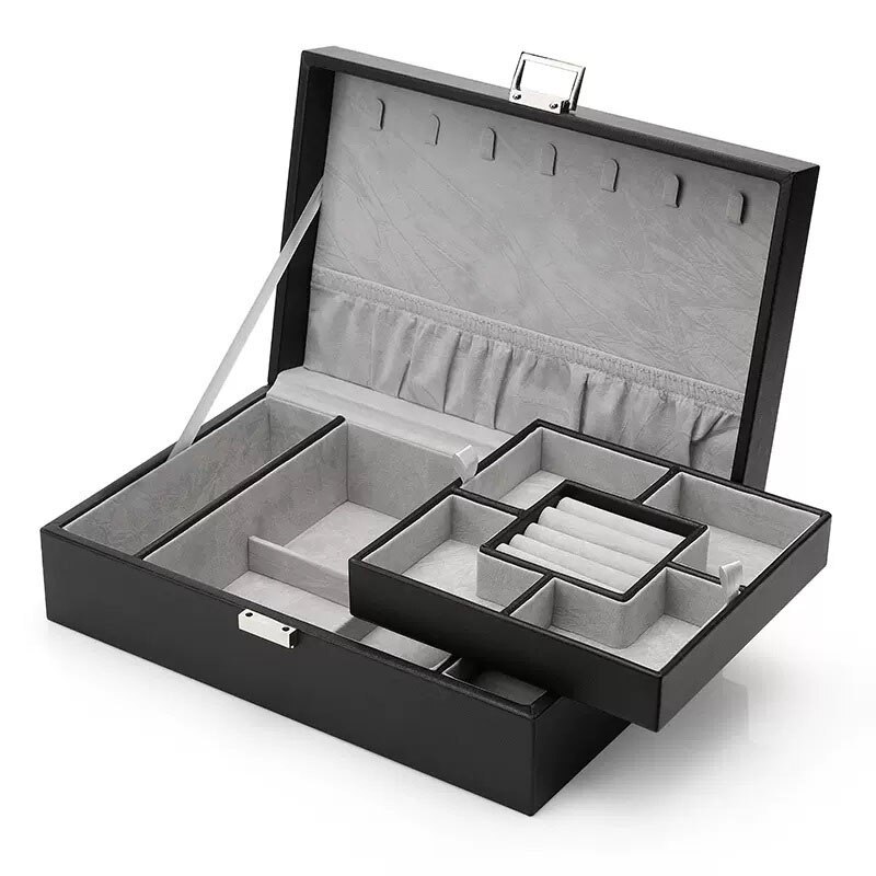 Alenvenew  2023 High Quality Jewelry Box Organizer for Women Girls 2 Layer Large  Case  Leather Display Storage