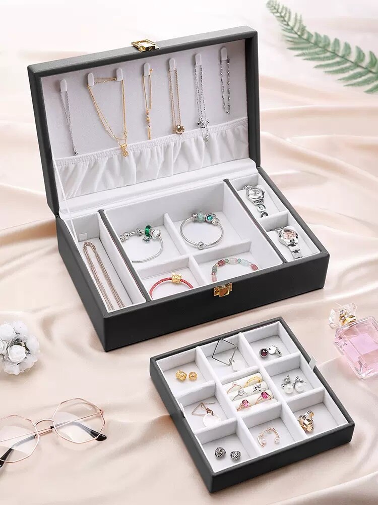 Alenvenew High Quality Fashion Jewelry Box for Women Girls Ideal Gift Leather Display Tray for Necklace Earrings Rings Bracelets