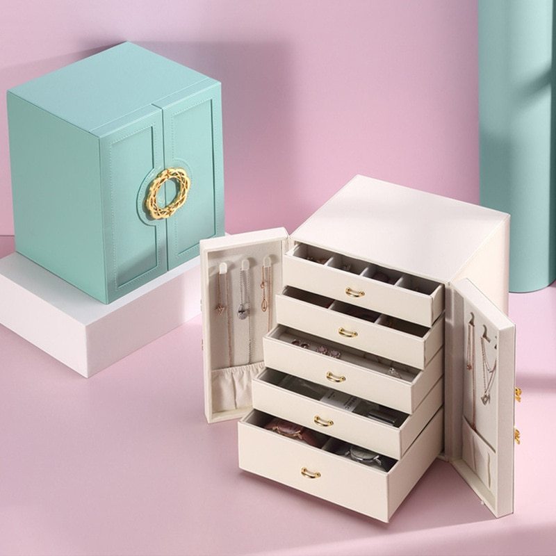 Alenvenew  2023 New Multi-Layer Desktop Home Leather Drawer Large Capacity Earrings  Necklace Jewelry Sstorage Box