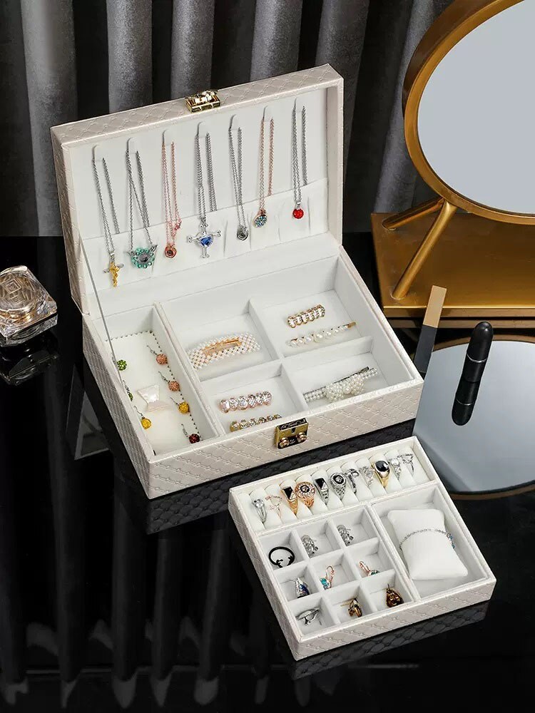 Alenvenew 2023 High-End High-Capacity Lockable Hair Earrings Necklace Ring Bracelet  Display Jewelry Storage Box