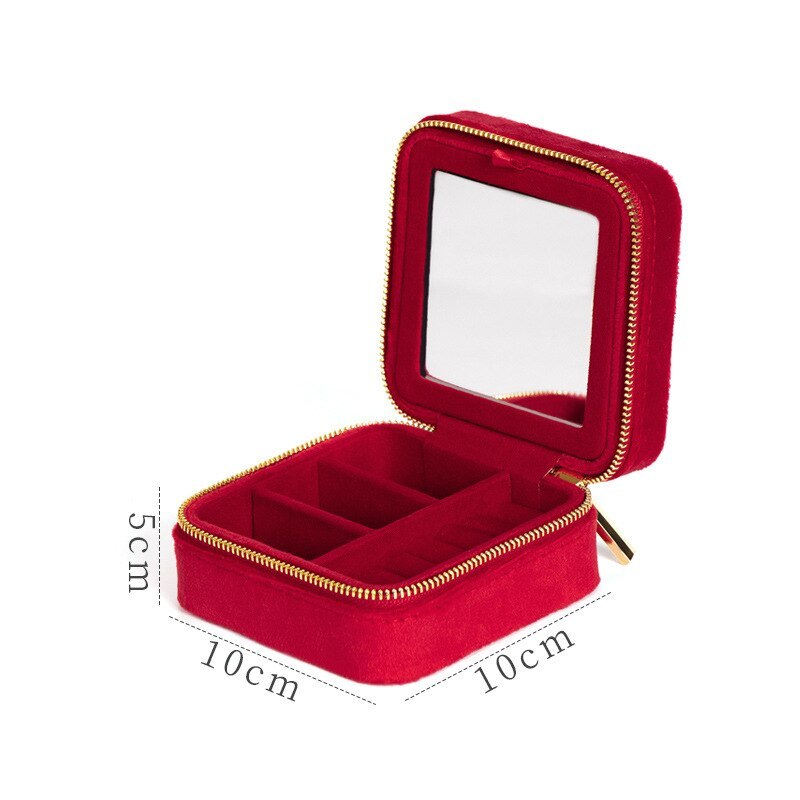 Alenvenew Flannelette Jewelry Travel Box for Women Girls Flocking Portable High-Grade Storage With Mirror