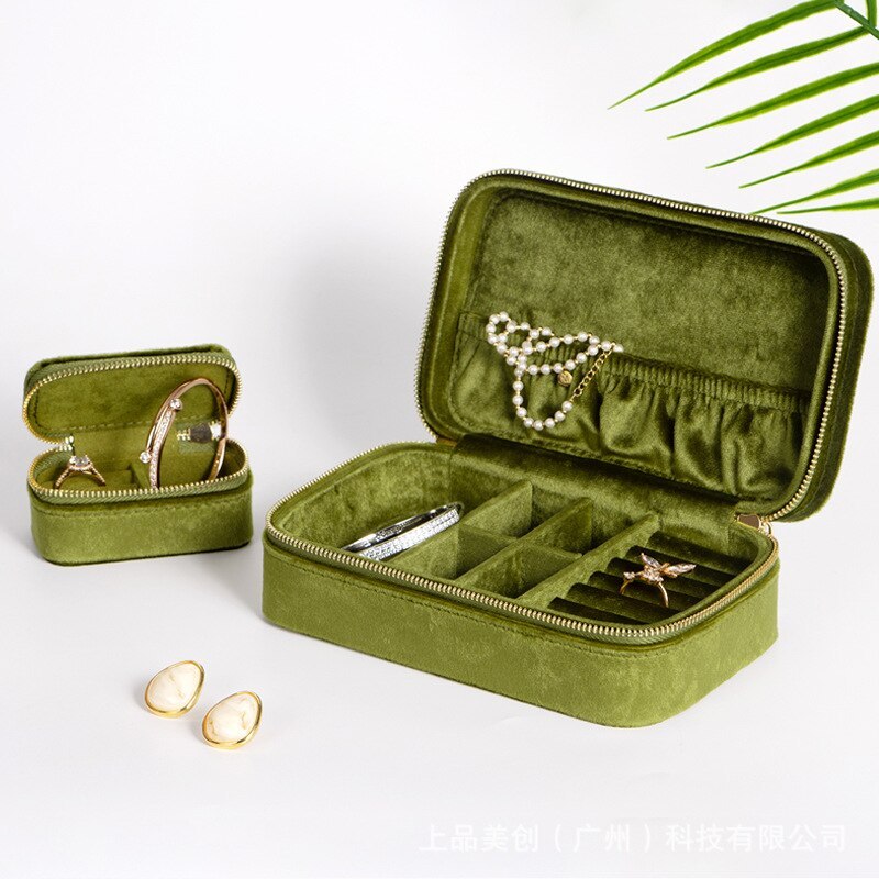 Alenvenew 2023 Flannelette Portable Travel European Necklace Velvet With Mirror Jewelry Box For Women Girls Small