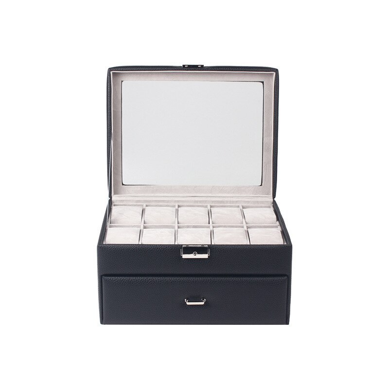 Alenvenew 2023 Brown Black PU Leather Window Double Drawer Watch Jewelry Storage Box