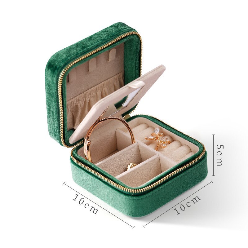 Alenvenew 2023 Flannelette Portable Travel European Necklace Velvet With Mirror Jewelry Box For Women Girls  Small