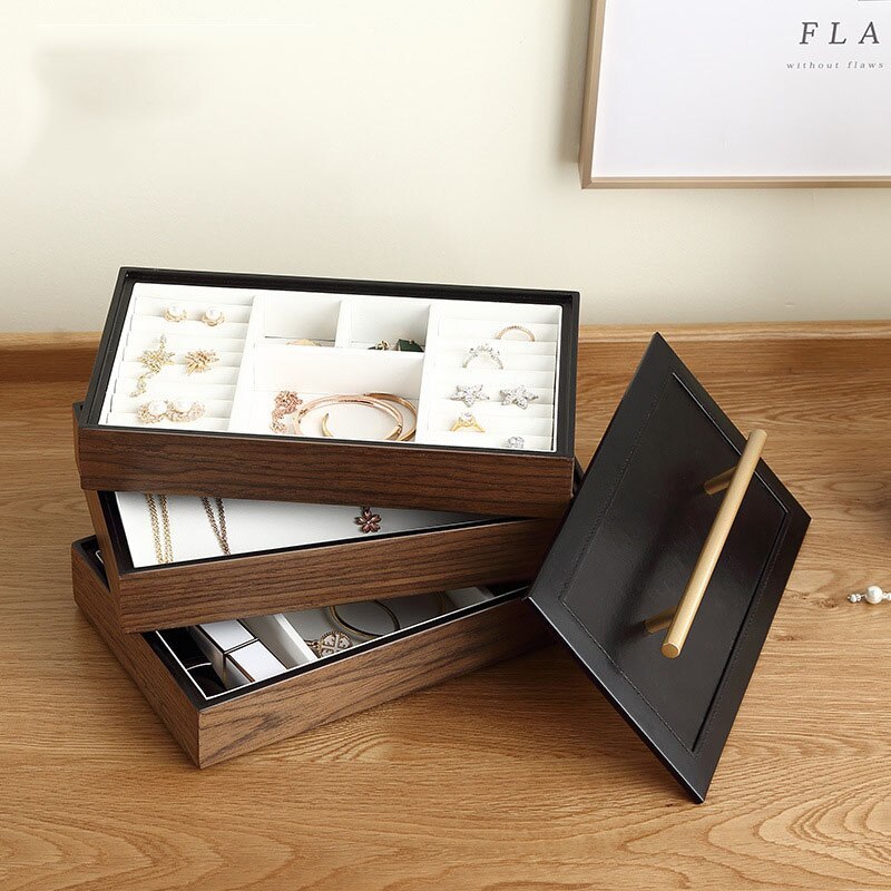 Alenvenew 2023 High Grade Solid Wood Home Walnut Ring Bracelet Jewelry Storage Box