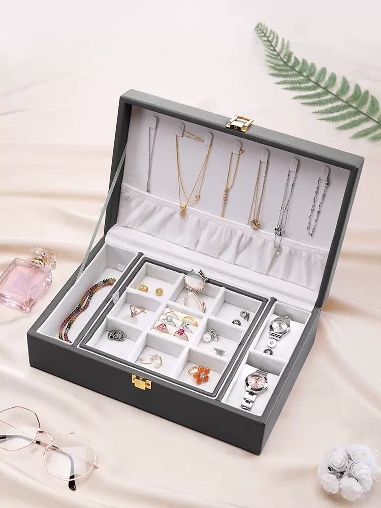 Alenvenew High Quality Fashion Jewelry Box for Women Girls Ideal Gift Leather Display Tray for Necklace Earrings Rings Bracelets