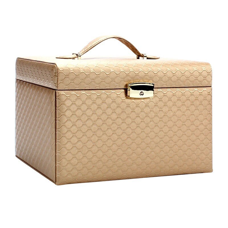 Alenvenew 2023 High Quality Large Leather Jewelry Box with Lock Necklace Bracelet Earrings High-Grade Exquisite Gold Storage