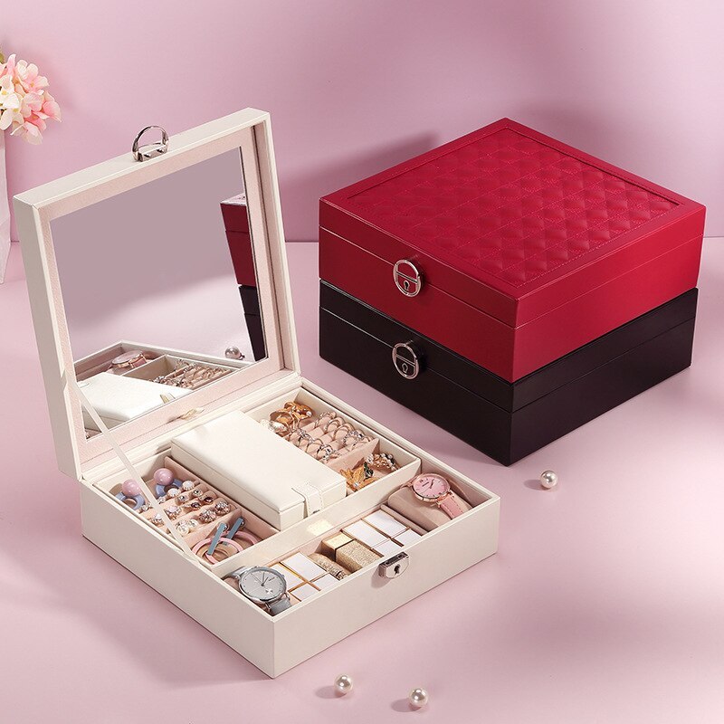 Alenvenew New High Quality Jewelry Box for Women Girls Large Capacity Organizer  Storage for Earrings Necklace With Mirror