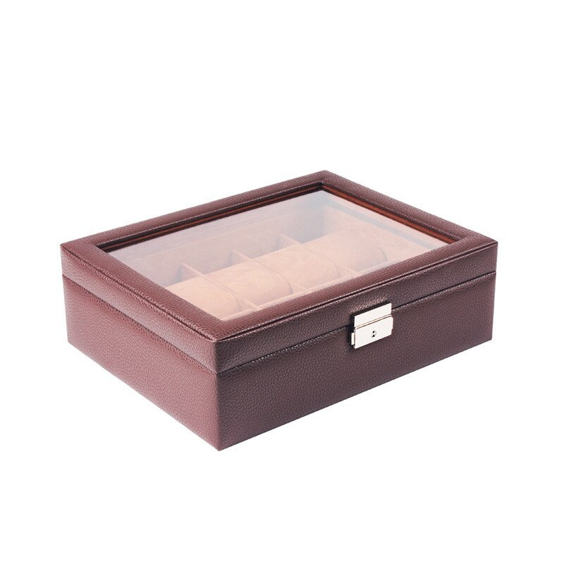 Alenvenew 2023 Brown Black PU Leather Window Double Drawer Watch Jewelry Storage Box