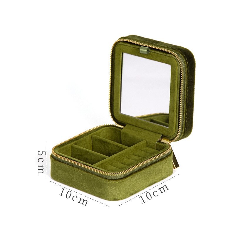 Alenvenew Flannelette Jewelry Travel Box for Women Girls Flocking Portable High-Grade Storage With Mirror