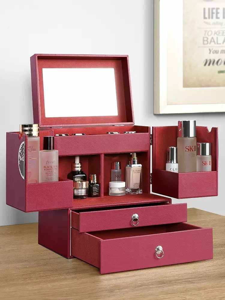 Alenvenew 2023 Skin Care Cosmetics Desktop Jewelry Integrated Shelf With Mirror Large Capacity Dresser Storage Cabinet