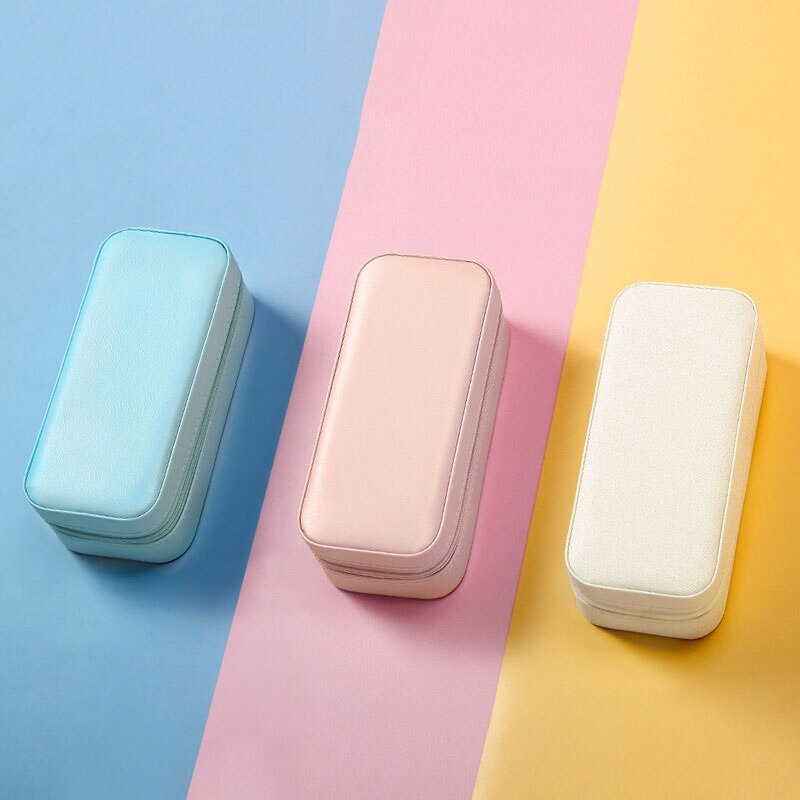 Alenvenuew 2023 Candy Color Girls And Women Portable Rectangular Earrings Ring Necklace Earrings Pu Jewelry Storage Box