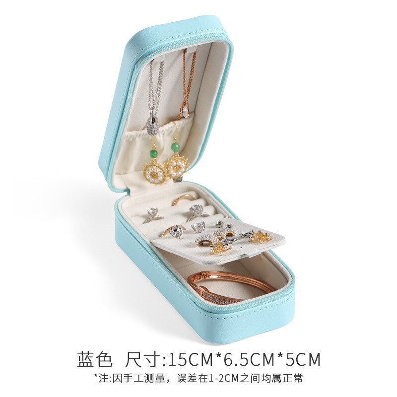 Alenvenuew 2023 Candy Color Girls And Women Portable Rectangular Earrings Ring Necklace Earrings Pu Jewelry Storage Box