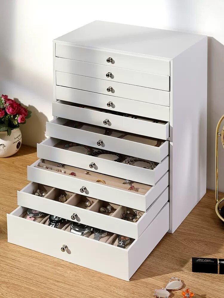 Alenvenew 2023 Multi-Layer Necklace Earrings Bracelets Dustproof 10-floor High-Capacity High-End Luxury Jewelry Storage Cabinet