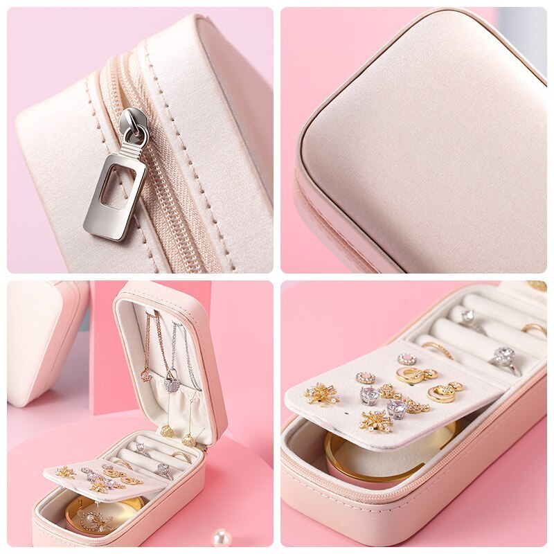 Alenvenuew 2023 Candy Color Girls And Women Portable Rectangular Earrings Ring Necklace Earrings Pu Jewelry Storage Box