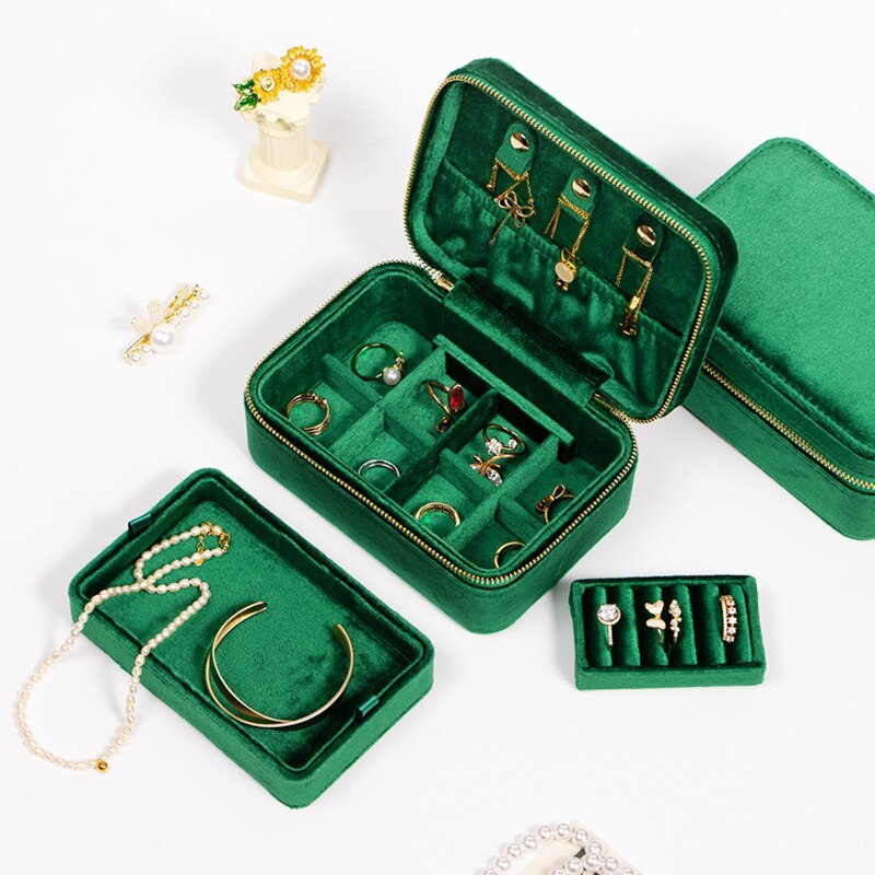 Alenvenew 2023 Flannelette Portable Travel European Necklace Velvet With Mirror Jewelry Box For Women Girls Small