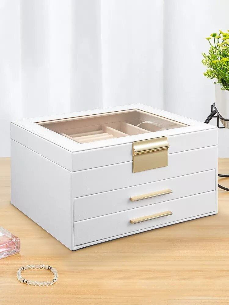 Alenvenew High Quality  Dustproof Leather Jewelry Box  3-Layer  Display Case of Rings Earrings Necklace Bracelets for Women