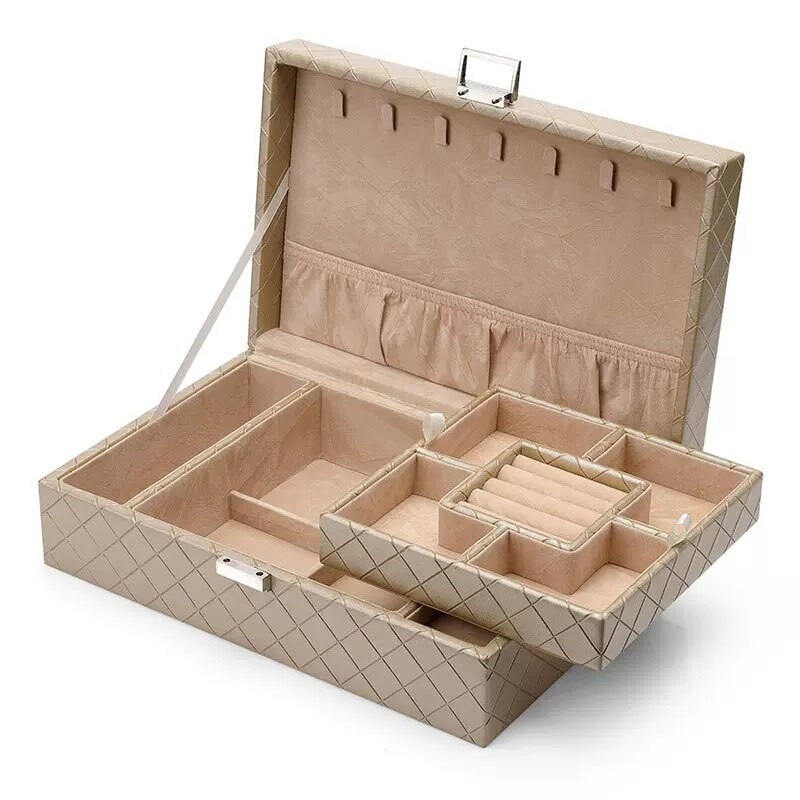 Alenvenew  2023 High Quality Jewelry Box Organizer for Women Girls 2 Layer Large  Case  Leather Display Storage