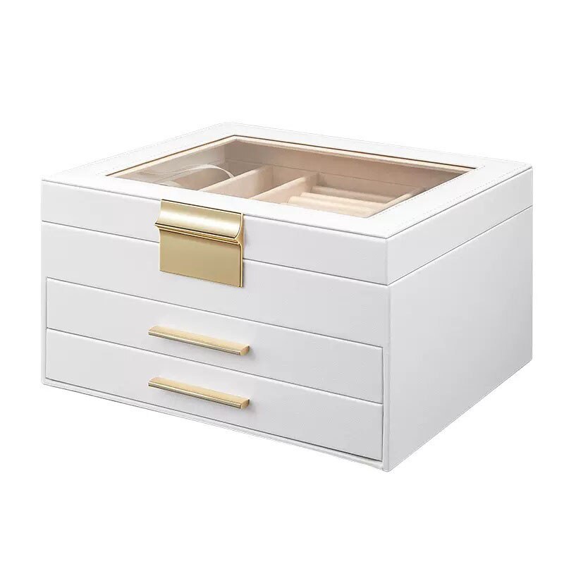 Alenvenew High Quality  Dustproof Leather Jewelry Box  3-Layer  Display Case of Rings Earrings Necklace Bracelets for Women