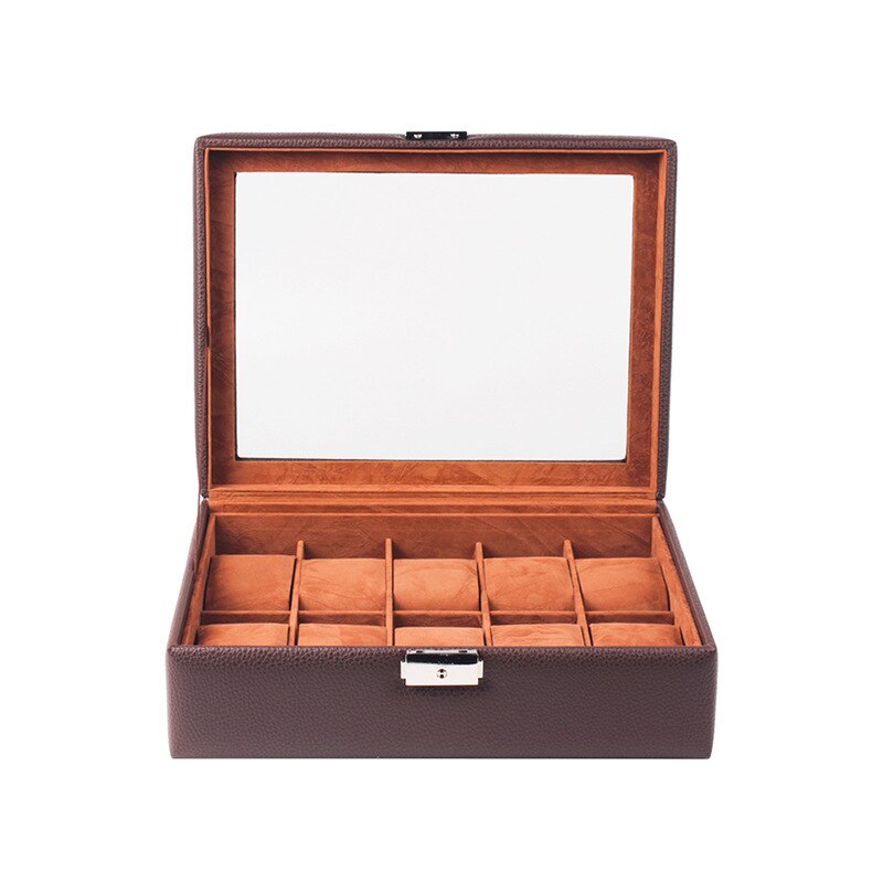 Alenvenew 2023 Brown Black PU Leather Window Double Drawer Watch Jewelry Storage Box