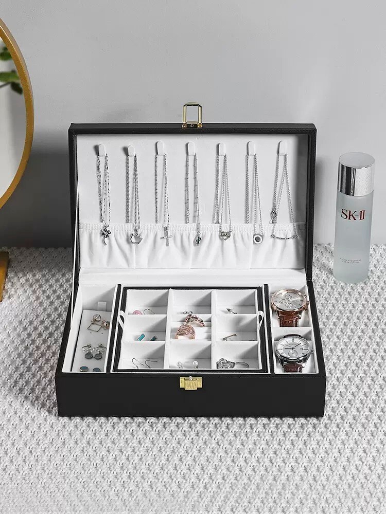 Alenvenew High Quality Fashion Jewelry Box for Women Girls Ideal Gift Leather Display Tray for Necklace Earrings Rings Bracelets