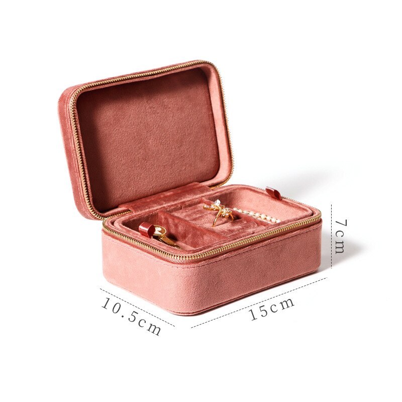 Alenvenew 2023 Flannelette Portable Travel European Necklace Velvet With Mirror Jewelry Box For Women Girls Small
