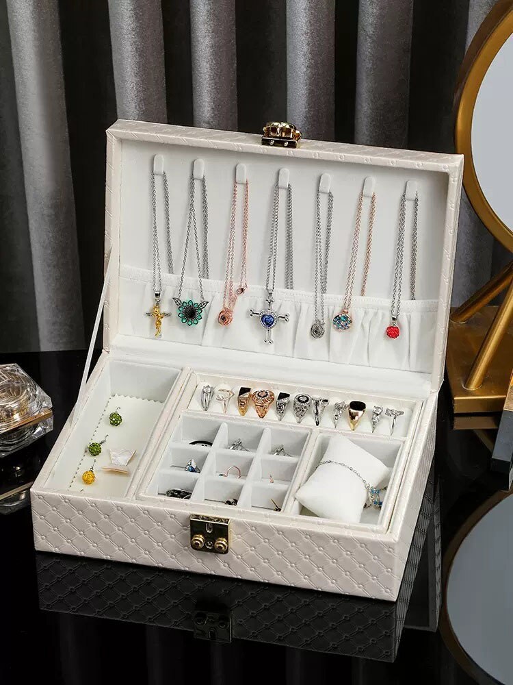 Alenvenew 2023 High-End High-Capacity Lockable Hair Earrings Necklace Ring Bracelet  Display Jewelry Storage Box