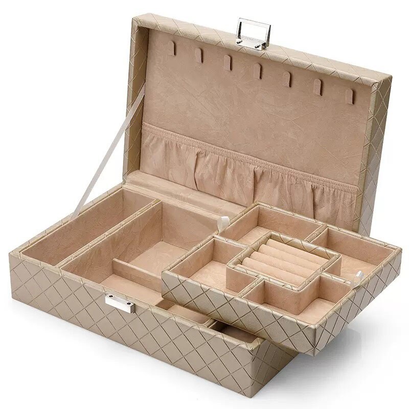 Alenvenew  2023 High Quality Jewelry Box Organizer for Women Girls 2 Layer Large  Case  Leather Display Storage