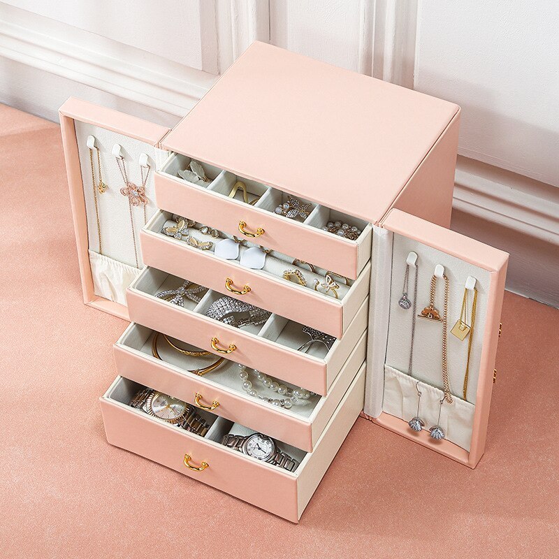Alenvenew  2023 New Multi-Layer Desktop Home Leather Drawer Large Capacity Earrings  Necklace Jewelry Sstorage Box