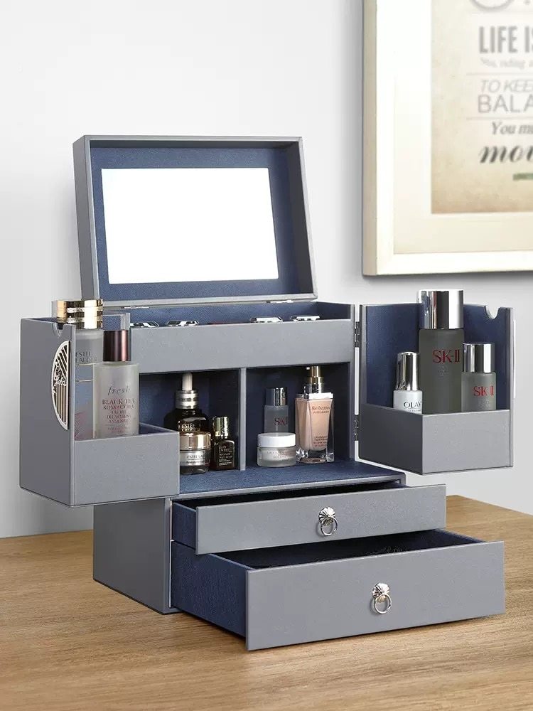 Alenvenew 2023 Skin Care Cosmetics Desktop Jewelry Integrated Shelf With Mirror Large Capacity Dresser Storage Cabinet