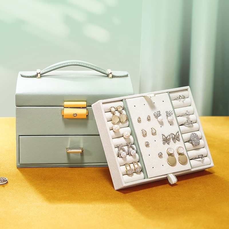 Alenvenew 2023 New Multi-Layer Desktop Home Leather Drawer Large Capacity Earrings Necklace Jewelry Sstorage Box