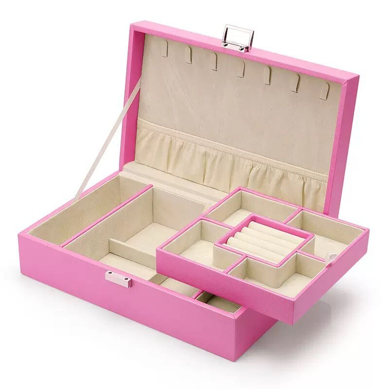 Alenvenew  2023 High Quality Jewelry Box Organizer for Women Girls 2 Layer Large  Case  Leather Display Storage