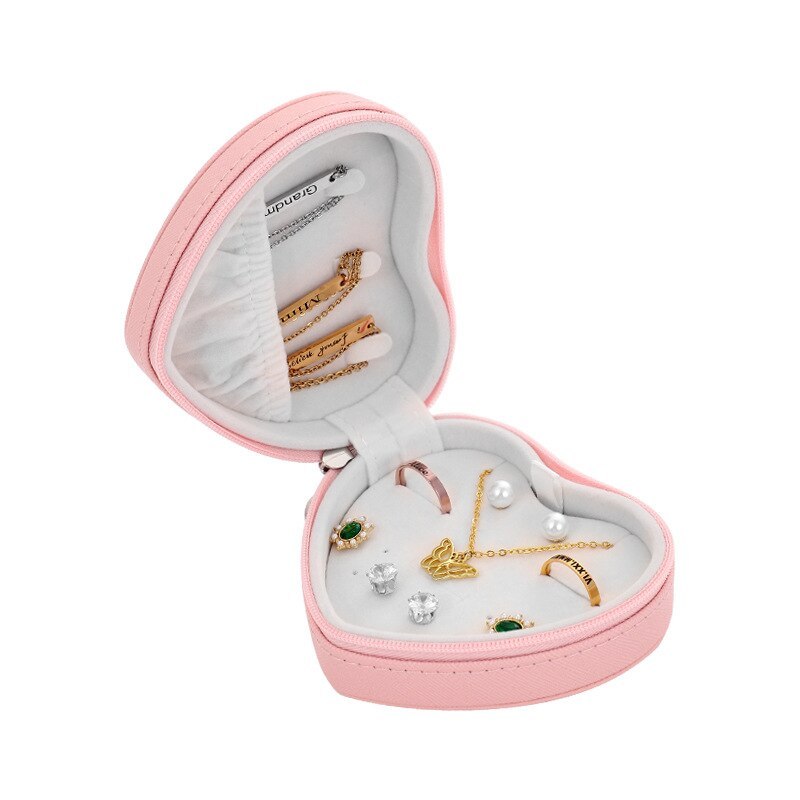 Alenvenew 2023 Simple And Convenient Home Travel Earrings Necklace Ring Heart Shaped Jewelry Storage Box